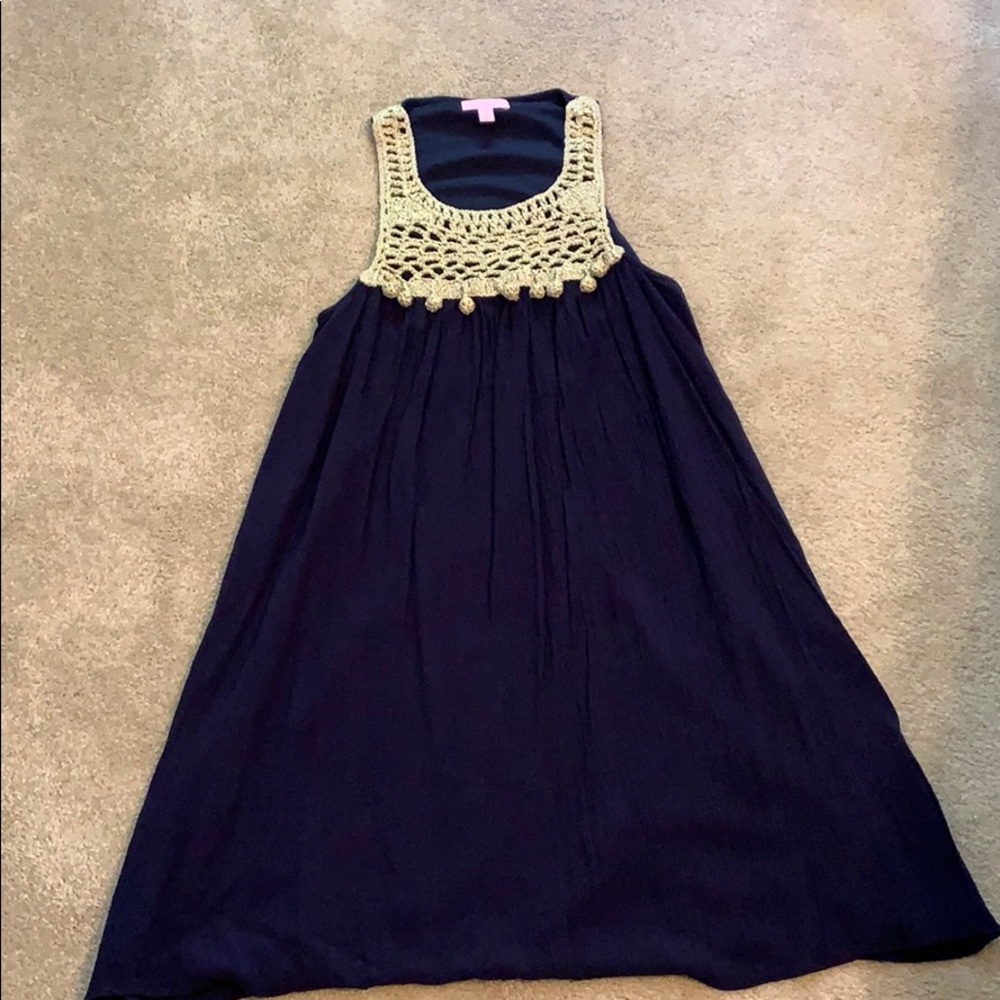 Lilly Pulitzer Navy Maxi Dress with Crochet Cream Yoke